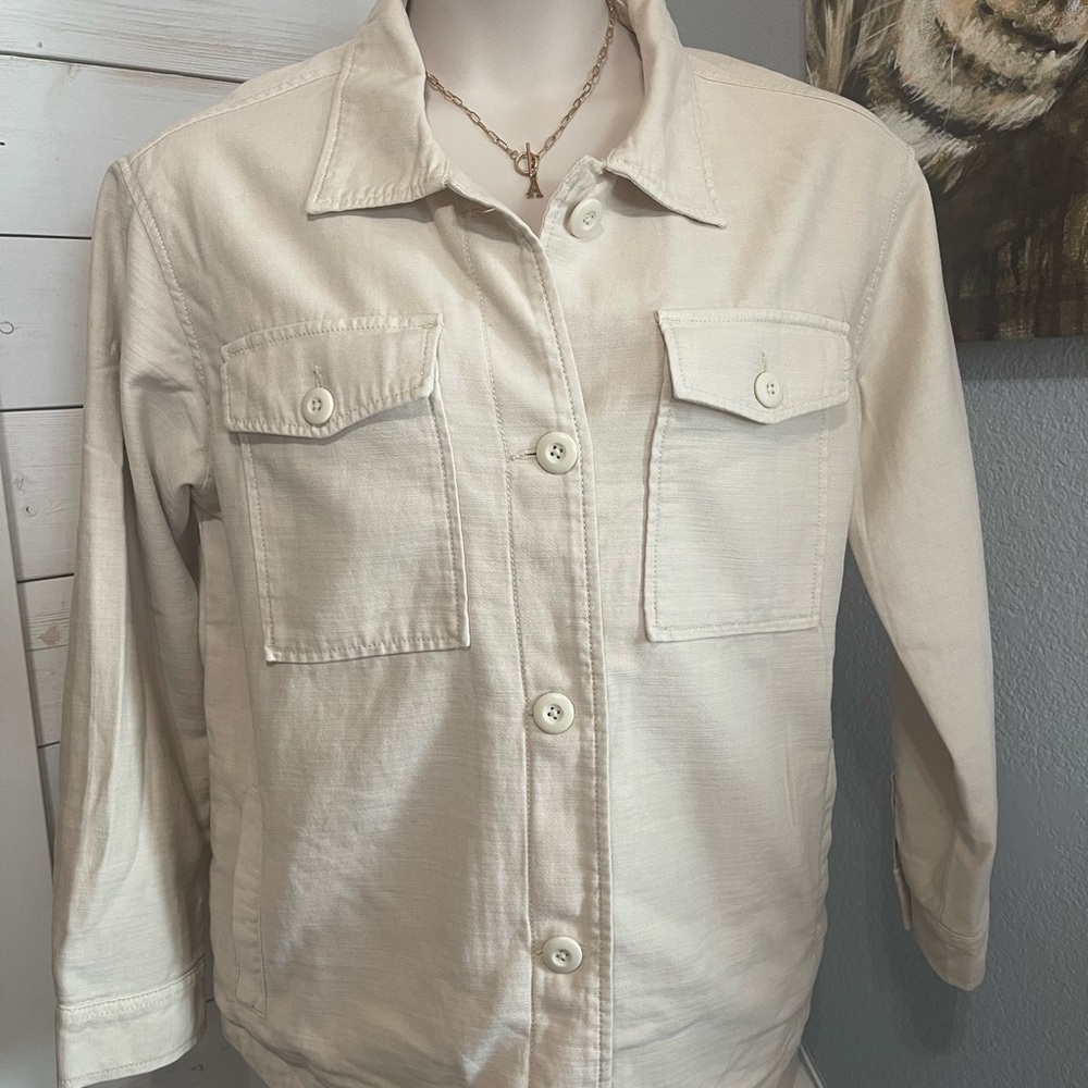 American Eagle Outfitters Cream Blazer Textured Fabric Relaxed Fit